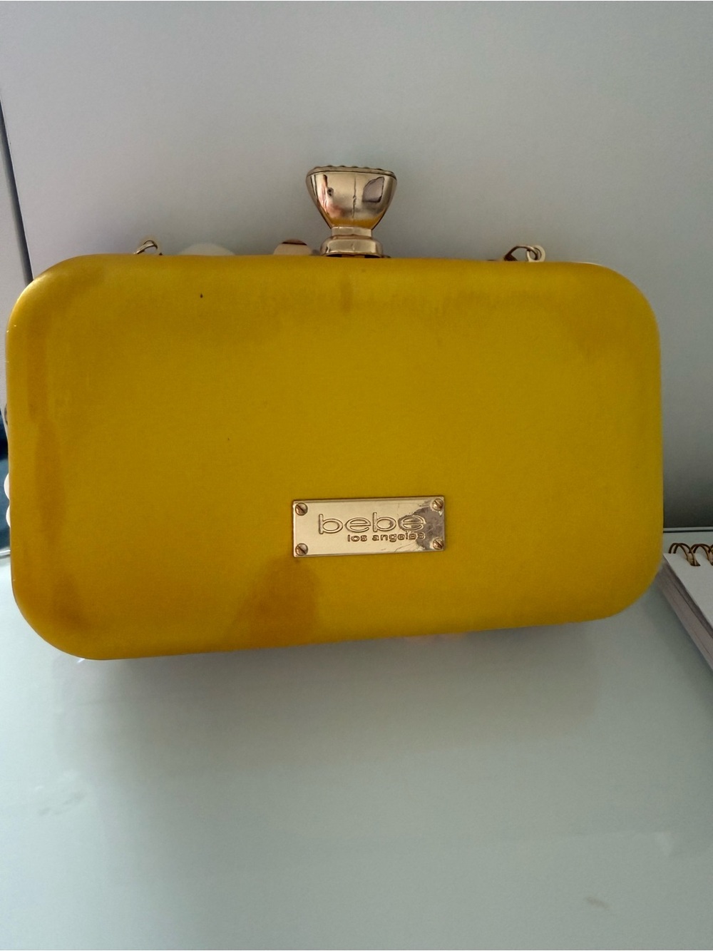 bebe Clutch Shoulder Bag Small purse Yellow Floral Top-Handle with Flowers - Picture 8 of 11